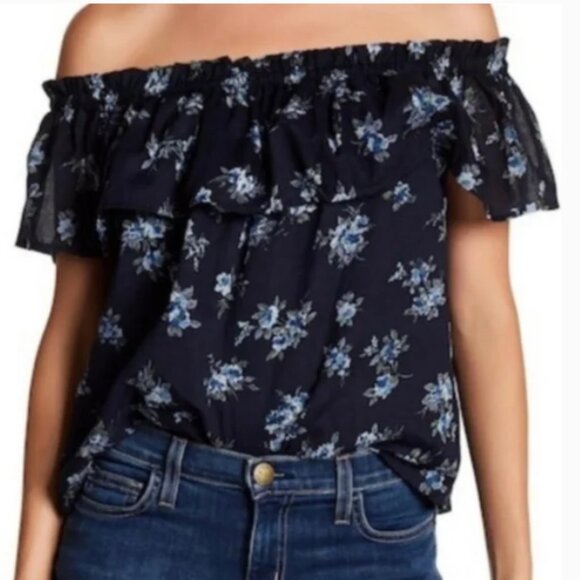 Current/Elliott Navy Floral Off-Shoulder Blouse Size 0 - Picture 1 of 5